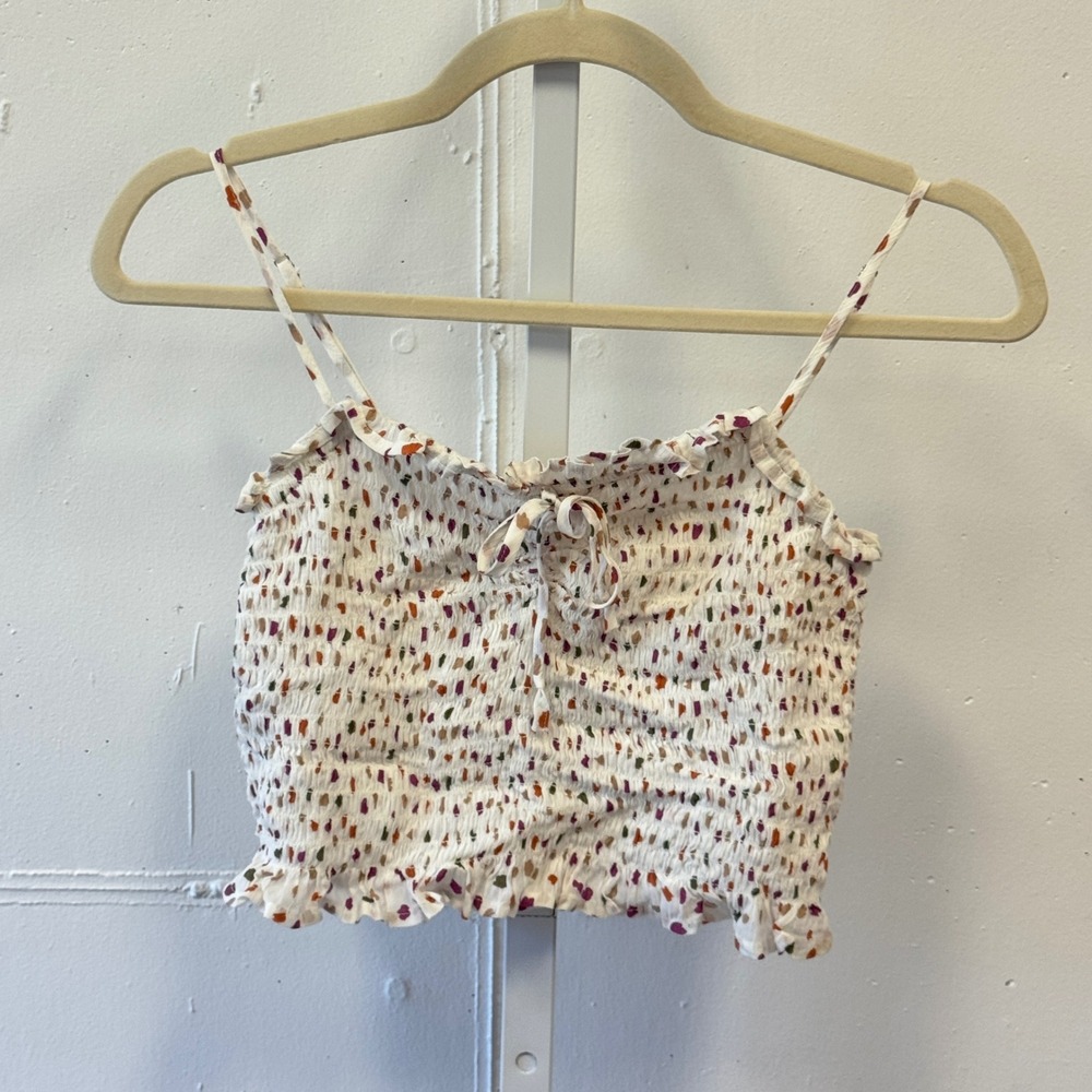 BCBGeneration Smocked Stretch Cami Crop Top Multi Color Print XXS Contemporary